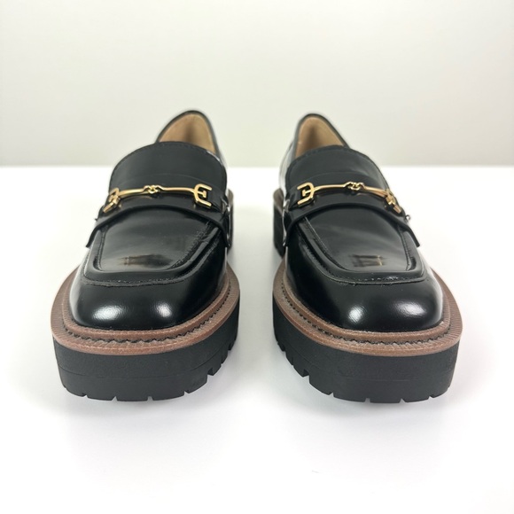 Sam Edelman Laurs Black Leather Chunky Lug Sole Loafers Gold Hardware Size 8.5 M - Picture 4 of 10